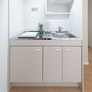 キッチン IH100V、シングル混合水栓、棚+作業スペースあり 全体幅120㎝